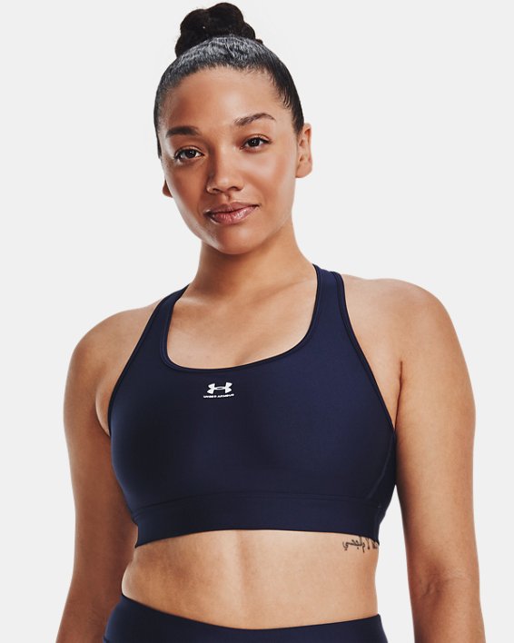 Women's HeatGear® Mid Padless Sports Bra, Blue, pdpMainDesktop image number 2